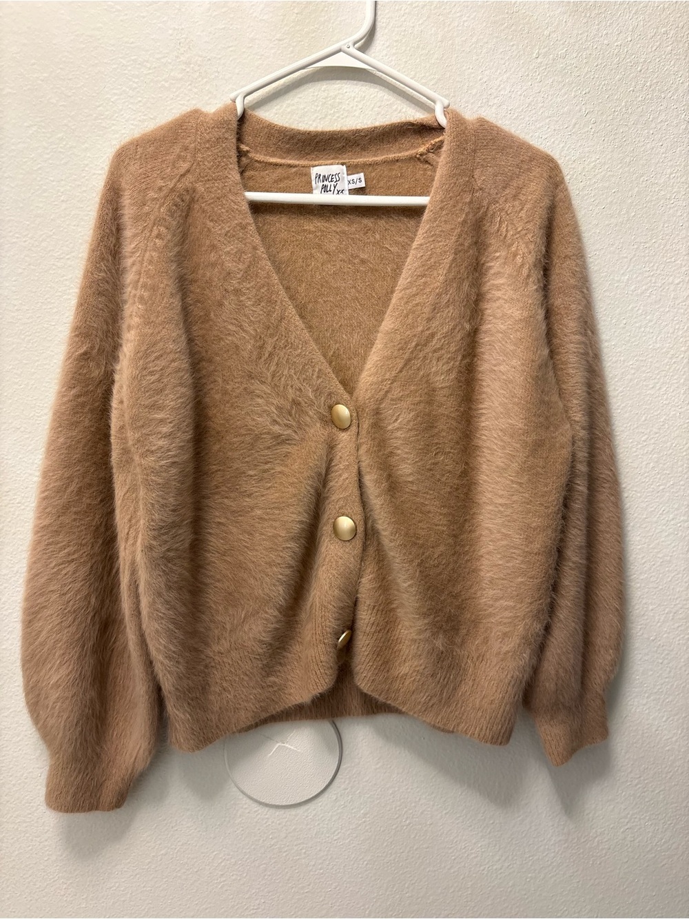 Princess Polly MERLO Cropped Wool
Blend Sweater Fluffy Soft Cardigan Tan size S